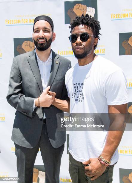 Actor Chadwick Boseman attends 'Families Belong Together - Freedom for Immigrants March Los Angeles' at Los Angeles City Hall on June 30, 2018 in Los...