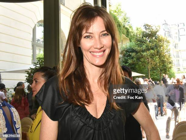 Miss France1999 Mareva Galanter poses during the Bleu Comme Gris Childrenswear show At Hotel Ritz on June 30, 2018 in Paris, France.