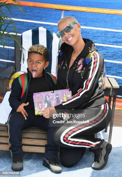 Amber Rose and son Sebastian Taylor Thomaz attend Columbia Pictures And Sony Pictures Animation's World Premiere Of "Hotel Transylvania 3: Summer...