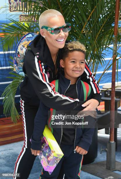 Amber Rose and son Sebastian Taylor Thomaz attend Columbia Pictures And Sony Pictures Animation's World Premiere Of "Hotel Transylvania 3: Summer...