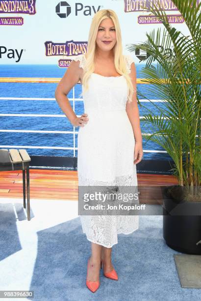 Tori Spelling attends Columbia Pictures And Sony Pictures Animation's World Premiere Of "Hotel Transylvania 3: Summer Vacation" at Regency Village...