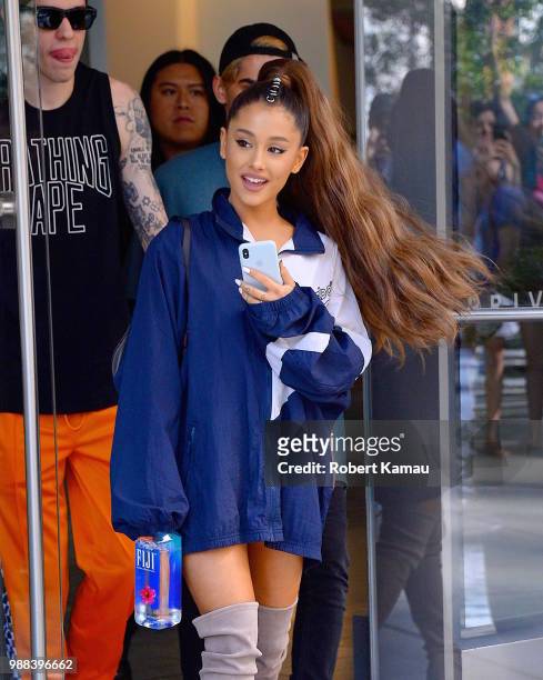 Pete Davidson and Ariana Grande seen in Manhattan on June 29, 2018 in New York City.