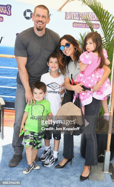 Steve Howey, Sarah Shahi and family attend Columbia Pictures And Sony Pictures Animation's World Premiere Of "Hotel Transylvania 3: Summer Vacation"...