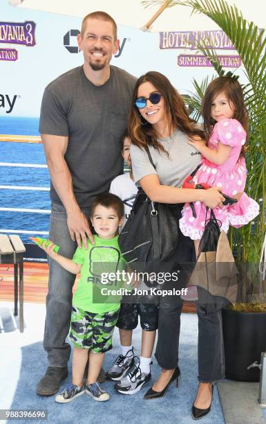 Steve Howey, Sarah Shahi and family attend Columbia Pictures And Sony Pictures Animation's World Premiere Of "Hotel Transylvania 3: Summer Vacation"...