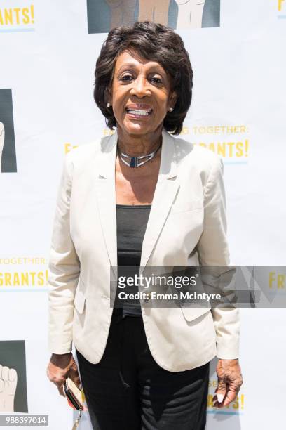 Maxine Waters attends 'Families Belong Together - Freedom for Immigrants March Los Angeles' at Los Angeles City Hall on June 30, 2018 in Los Angeles,...