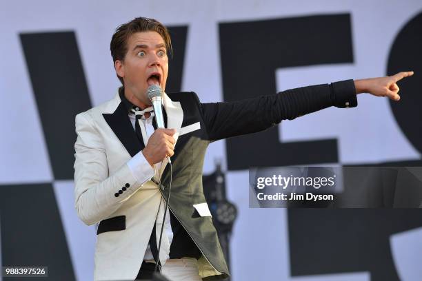 Pelle Almqvist of The Hives performs live on stage at Finsbury Park on June 30, 2018 in London, England.