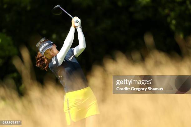 So Yeon Ryu of Korea watches her drive on the 15th hole during the final round of the 2018 KPMG PGA Championship at Kemper Lakes Golf Club on June...