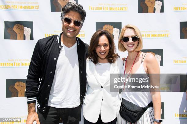 Jaime Camil and Senator Kamala Harris attend 'Families Belong Together - Freedom for Immigrants March Los Angeles' at Los Angeles City Hall on June...