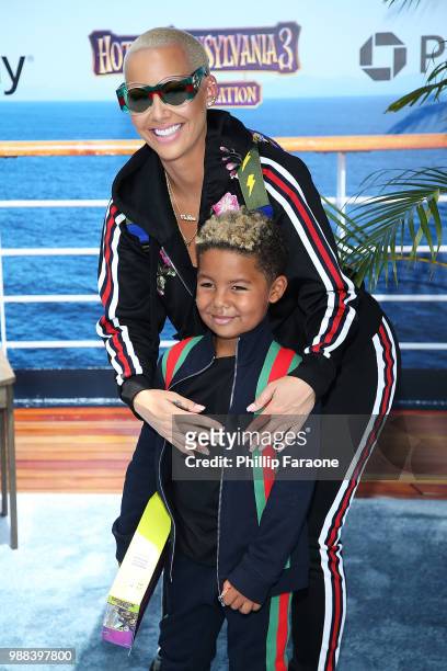 Sebastian Taylor Thomaz and Amber Rose attend the Columbia Pictures and Sony Pictures Animation's world premiere of "Hotel Transylvania 3: Summer...
