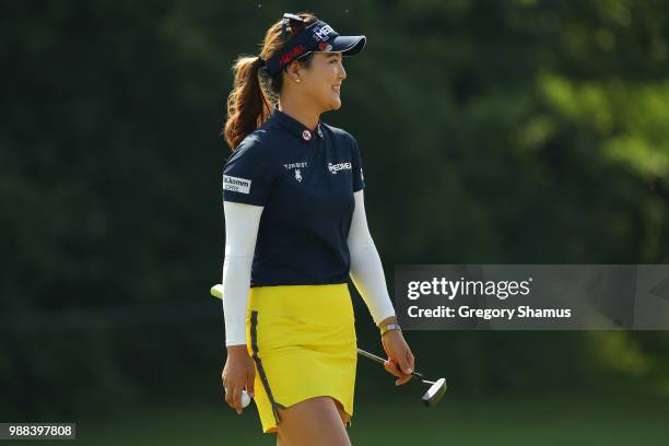 So Yeon Ryu of Korea smiles after a birdie on the 15th green during the final round of the 2018 KPMG PGA Championship at Kemper Lakes Golf Club on...