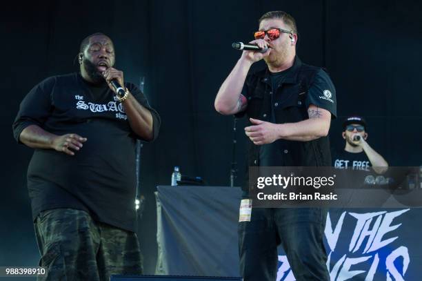 Killer Mike and EI-P of Run the Jewels perform live on stage at Finsbury Park on June 30, 2018 in London, England.