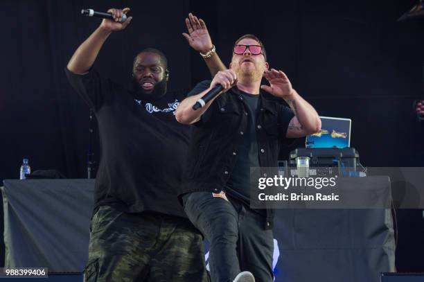 Killer Mike and EI-P of Run the Jewels perform live on stage at Finsbury Park on June 30, 2018 in London, England.