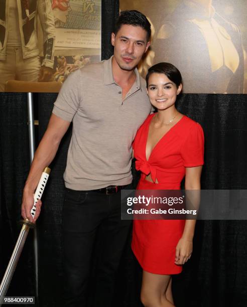 Actor Lewis Tan and actress Brianna Hildebrand attend the sixth annual Amazing Las Vegas Comic Con at the Las Vegas Convention Center on June 30,...