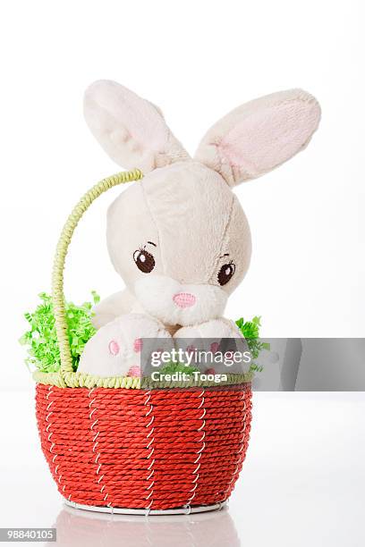 stuffed easter bunny in easter basket - empty easter basket stock pictures, royalty-free photos & images