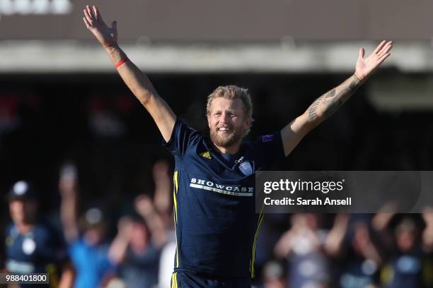 Gareth Berg of Hampshire celebrates after taking the 10th Kent wicket to give his side victory at the end of the Royal London One-Day Cup Final match...