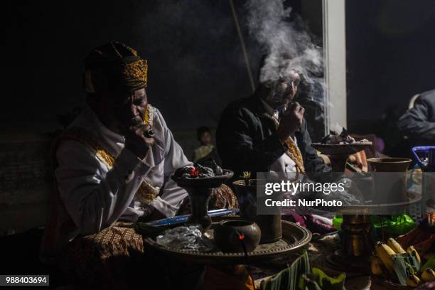 Tenggerese shaman prepare for the ceremony of Yadnya Kasada Festival at Mount Bromo, Probolinggo, East Java, on 30th April 2018. The Yadnya Kasada is...