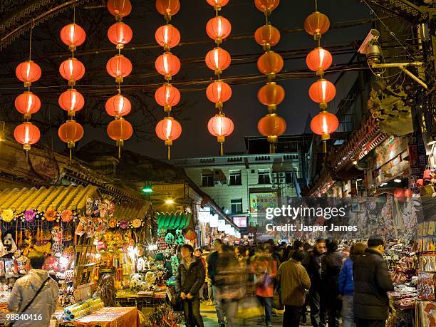 night view of wangfujing market,beijing - wangfujing stock pictures, royalty-free photos & images