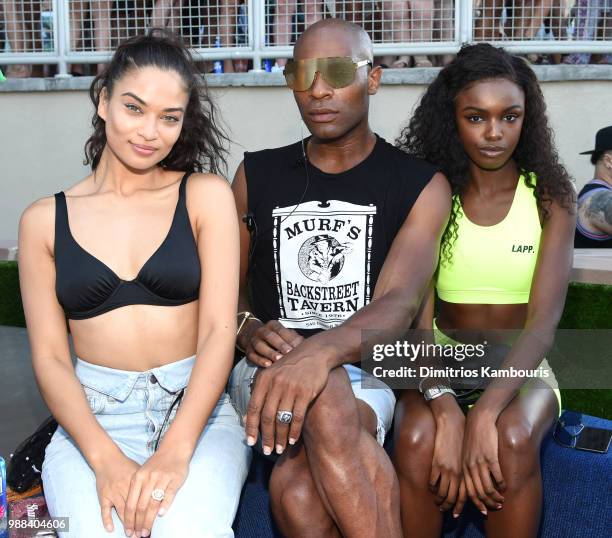 Shanina Shaik, Victoria Hilton and Leomie Anderson attend HQ2 Beachclub Opening at Ocean Resort Casino on June 30, 2018 in Atlantic City, New Jersey.