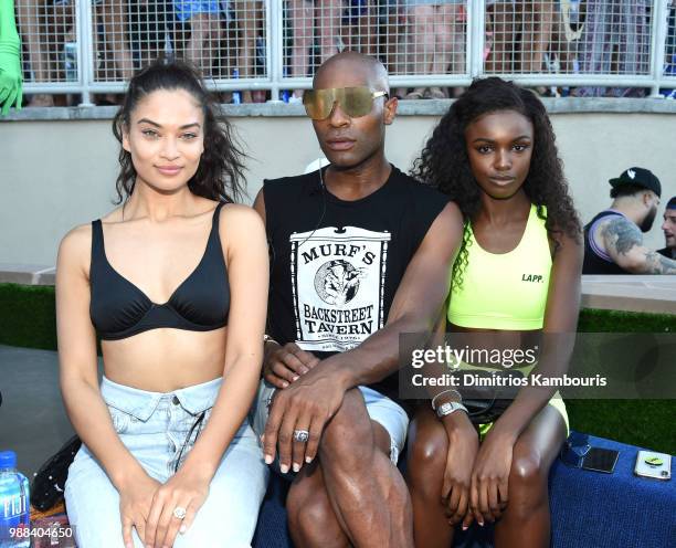 Shanina Shaik, Victoria Hilton and Leomie Anderson attend HQ2 Beachclub Opening at Ocean Resort Casino on June 30, 2018 in Atlantic City, New Jersey.