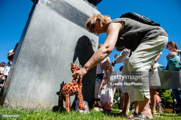 Hundreds of people were gathering on 30 June 2018 at the Museumplein in the center of Amsterdam during a demonstration against Trump administration....