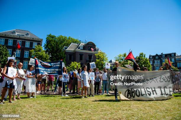 Hundreds of people were gathering on 30 June 2018 at the Museumplein in the center of Amsterdam during a demonstration against Trump administration....