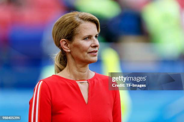 Moderator Katrin Mueller-Hohenstein looks on prior to the 2018 FIFA World Cup Russia group F match between Korea Republic and Germany at Kazan Arena...