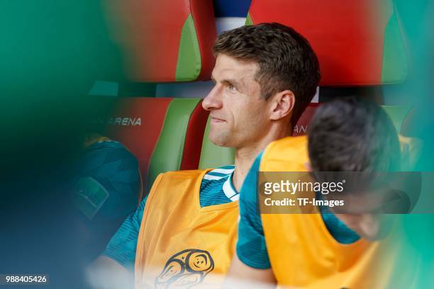 Thomas Mueller of Germany looks on prior to the 2018 FIFA World Cup Russia group F match between Korea Republic and Germany at Kazan Arena on June...