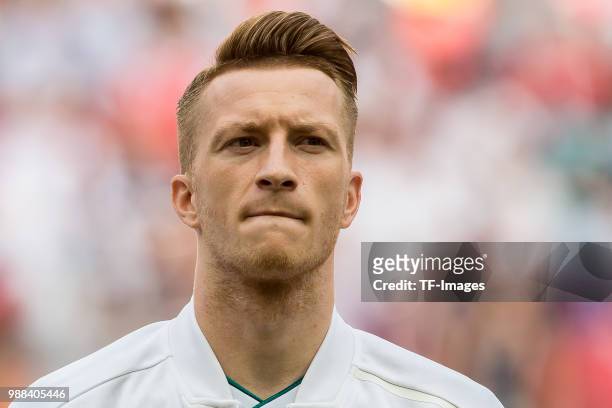 Marco Reus of Germany looks on prior to the 2018 FIFA World Cup Russia group F match between Korea Republic and Germany at Kazan Arena on June 27,...