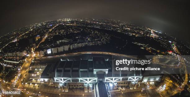 View of the illuminated but since April 2014 empty International Congress Centre in the evening in Berlin, Germany, 30 November 2017. The...
