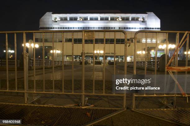 View of the illuminated but since April 2014 empty International Congress Centre in the evening in Berlin, Germany, 30 November 2017. The...