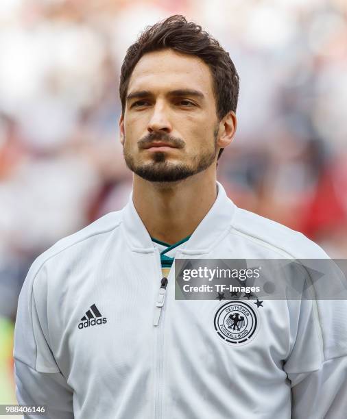 Mats Hummels of Germany looks on prior to the 2018 FIFA World Cup Russia group F match between Korea Republic and Germany at Kazan Arena on June 27,...