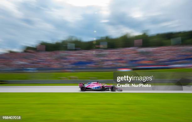 Sergio Perez of Mexico and Sahara Force India driver goes during the qualification at Austrian Formula One Grand Prix on Jun 30, 2018 in Red Bull...