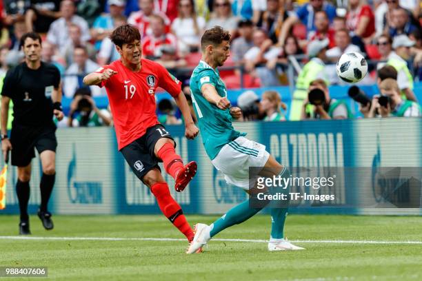 Younggwon Kim of Korea Republic and Leon Goretzka of Germany battle for the ball during the 2018 FIFA World Cup Russia group F match between Korea...