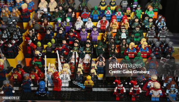 Display of Lego Minifigures are seen during the sixth annual Amazing Las Vegas Comic Con at the Las Vegas Convention Center on June 30, 2018 in Las...