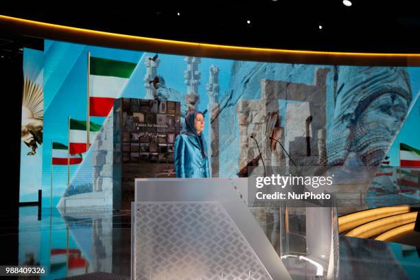 Iran's opposition leader Maryam Rajavi pays tribute of victims killed by the regime in Iran . Annual gathering of Free Iran-Alternative 100 ASHRAF at...