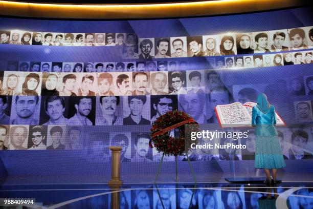 Iran's opposition leader Maryam Rajavi pays tribute of victims killed by the regime in Iran . Annual gathering of Free Iran-Alternative 100 ASHRAF at...