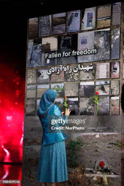 Iran's opposition leader Maryam Rajavi pays tribute of victims killed by the regime in Iran . Annual gathering of Free Iran-Alternative 100 ASHRAF at...