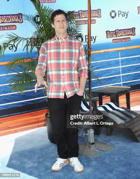 Actor Andy Samberg arrives for Columbia Pictures And Sony Pictures Animation's World Premiere Of "Hotel Transylvania 3: Summer Vacation" held at...