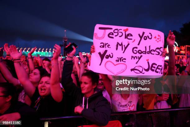 Fans of the British singer Jessie J during her concert at the Rock in Rio Lisboa 2018 music festival in Lisbon, Portugal, on June 30, 2018.