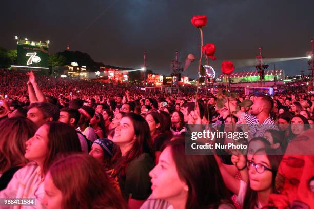 Fans of the British singer Jessie J during her concert at the Rock in Rio Lisboa 2018 music festival in Lisbon, Portugal, on June 30, 2018.