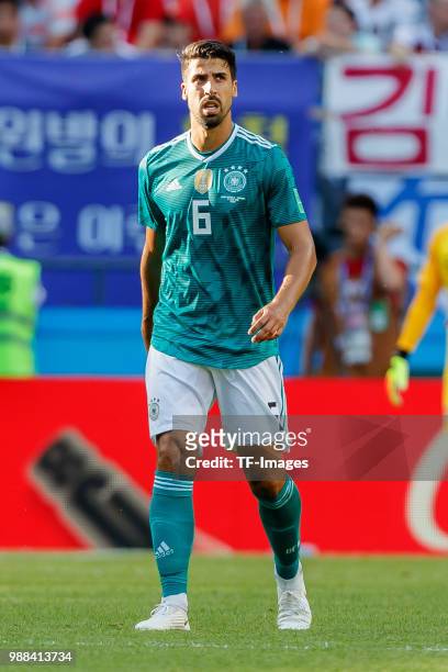 Sami Khedira of Germany looks on during the 2018 FIFA World Cup Russia group F match between Korea Republic and Germany at Kazan Arena on June 27,...
