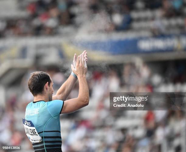 Renaud Lavillenie of France competes in the Men's pole vault competition at the IAAF Diamond League meeting at the Stade Charlety in Paris, France on...