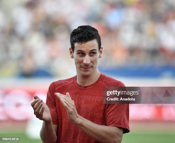Pierre-Ambroise Bosse of France gestures before the Men's 800m at the IAAF Diamond League meeting at Stade Charlety in Paris, France on June 30, 2018
