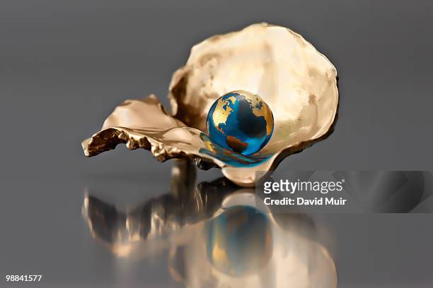 pearl world globe in a oyster shell - oyster pearl - fotografias e filmes do acervo