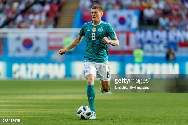Toni Kroos of Germany controls the ball during the 2018 FIFA World Cup Russia group F match between Korea Republic and Germany at Kazan Arena on June...