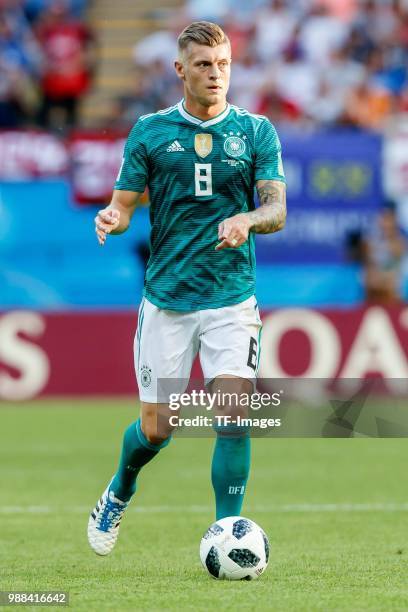 Toni Kroos of Germany controls the ball during the 2018 FIFA World Cup Russia group F match between Korea Republic and Germany at Kazan Arena on June...