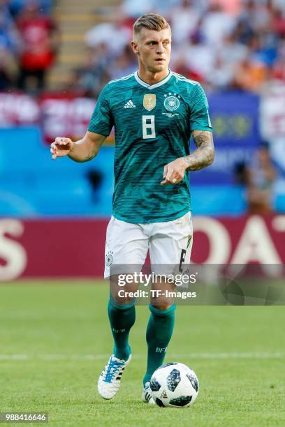 Toni Kroos of Germany controls the ball during the 2018 FIFA World Cup Russia group F match between Korea Republic and Germany at Kazan Arena on June...