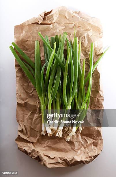 green onions on butcher paper - butcher paper stock pictures, royalty-free photos & images