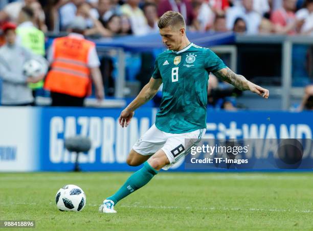 Toni Kroos of Germany controls the ball during the 2018 FIFA World Cup Russia group F match between Korea Republic and Germany at Kazan Arena on June...