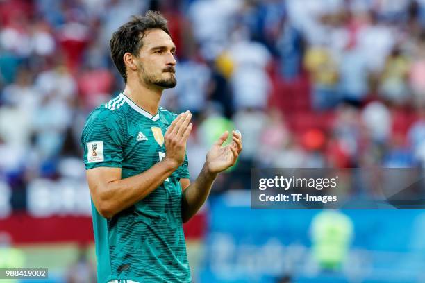 Mats Hummels of Germany controls the ball during the 2018 FIFA World Cup Russia group F match between Korea Republic and Germany at Kazan Arena on...